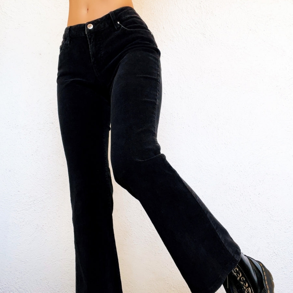 Vintage 1990s Y2K Black Velvet Bootcut Pants Bubblegum - Picture 5 of 14